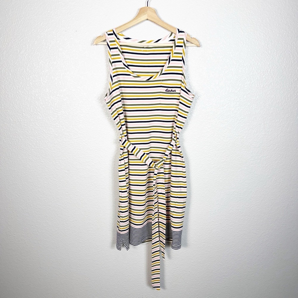 Barbour Size 8 Patterson Striped Tank Dress Navy White Jersey Knit Belted